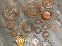 Vintage Pink Depression Glass Lot Plates Cups Huge Lot