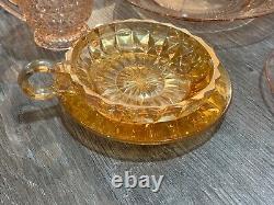 Vintage Pink Depression Glass Lot Plates Cups Huge Lot