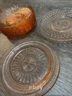 Vintage Pink Depression Glass Lot Plates Cups Huge Lot