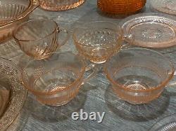 Vintage Pink Depression Glass Lot Plates Cups Huge Lot