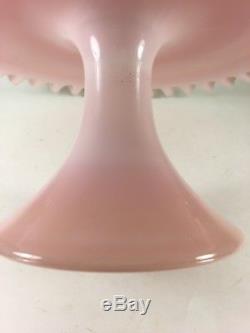 Vintage Pink Fenton Silver Rose Crest Milk Art Glass Cake Stand Pedestal