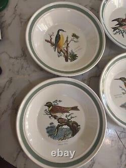 Vintage Portmeirion Rare Birds of Britain Green Rim 8 Soup Bowls- 6-Piece Set
