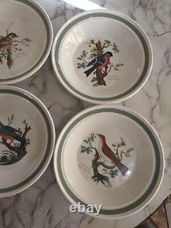 Vintage Portmeirion Rare Birds of Britain Green Rim 8 Soup Bowls- 6-Piece Set