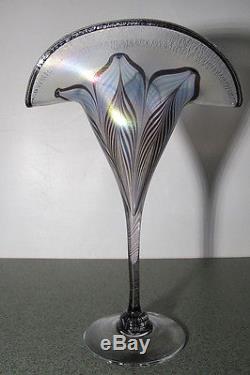 Vintage Pulled Feather Vandermark Merritt Art Glass Stemware Fanned Vase NR yqz