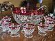 Vintage Punch Bowl Set with Red Rim, Lancaster Colony Whitehall Ruby Flash 14 Pc