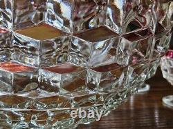 Vintage Punch Bowl Set with Red Rim, Lancaster Colony Whitehall Ruby Flash 14 Pc