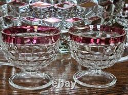 Vintage Punch Bowl Set with Red Rim, Lancaster Colony Whitehall Ruby Flash 14 Pc
