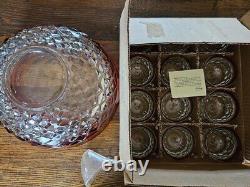 Vintage Punch Bowl Set with Red Rim, Lancaster Colony Whitehall Ruby Flash 14 Pc
