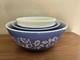 Vintage Pyrex 4 Piece Blue White Colonial Mist Nesting Mixing Bowls 402 403 404