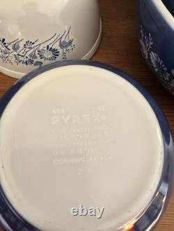 Vintage Pyrex 4 Piece Blue White Colonial Mist Nesting Mixing Bowls 402 403 404