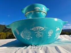 Vintage Pyrex Chip & Dip Set with Bracket 441 & 444 Promotional 1958 Balloons