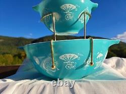 Vintage Pyrex Chip & Dip Set with Bracket 441 & 444 Promotional 1958 Balloons