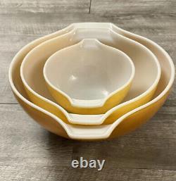 Vintage Pyrex Cinderella Yellow Orange Butterfly Gold Set Of 3 Bowls! Used