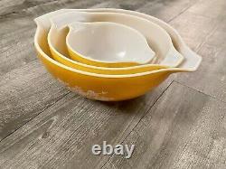 Vintage Pyrex Cinderella Yellow Orange Butterfly Gold Set Of 3 Bowls! Used