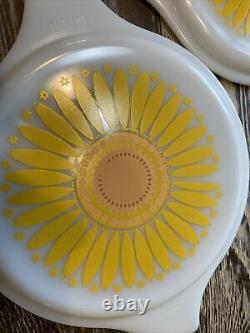 Vintage Pyrex Daisy/Sunflower Casserole Set 473-B 475-B 6 Pcs Milk Glass Lids