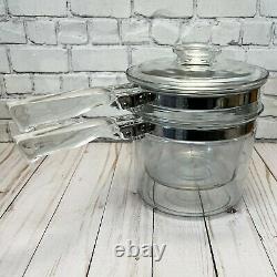 Vintage Pyrex Flameware Glass Double Boiler with Insert and Lid #6283