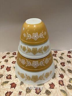 Vintage Pyrex Gold Butterfly Mixing Bowl Nesting Set. Corning Ware. VGC