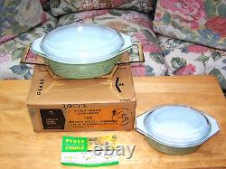 Vintage Pyrex Golden Scroll (green Scroll) Casserole Set