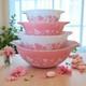 Vintage Pyrex Gooseberry Pink White Cinderella Nesting Bowls Set 441 442 443 444