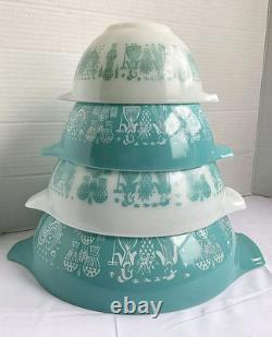 Vintage Pyrex Mixing Bowls Amish Butterprint Set of 4 Cinderella Nesting USA