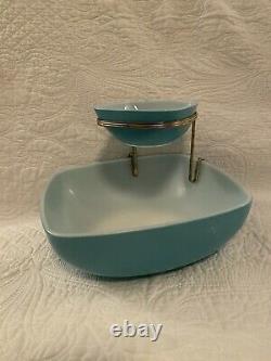 Vintage Pyrex TURQUOISE Chip & Dip Hostess Square Bowl Set 025 & 410