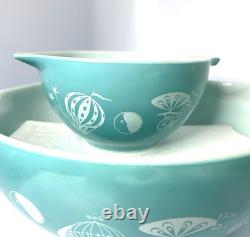 Vintage Pyrex Turquoise Hot Air Balloon Chip Dip Cinderella Set #444 #441