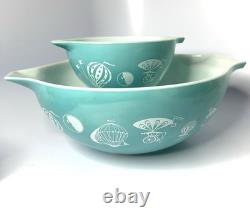 Vintage Pyrex Turquoise Hot Air Balloon Chip Dip Cinderella Set #444 #441