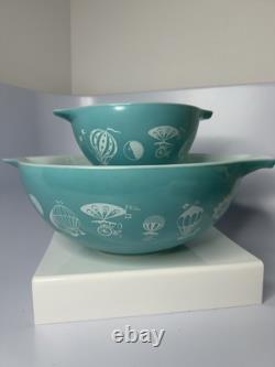 Vintage Pyrex Turquoise Hot Air Balloon Chip Dip Cinderella Set #444 #441