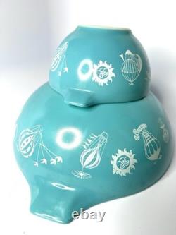 Vintage Pyrex Turquoise Hot Air Balloon Chip Dip Cinderella Set #444 #441