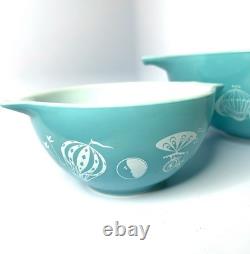 Vintage Pyrex Turquoise Hot Air Balloon Chip Dip Cinderella Set #444 #441
