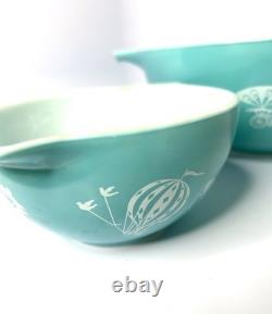 Vintage Pyrex Turquoise Hot Air Balloon Chip Dip Cinderella Set #444 #441