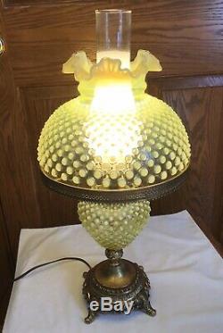 Vintage Rare Fenton Art Glass Topaz Yellow Opalescent Hobnail Lamp B9