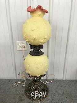 Vintage Rare Fenton Gone With The Wind Double Globe Embossed Rose Burmese Lamp