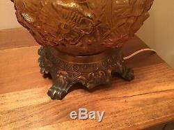 Vintage Rich Amber Fenton 24 Poppy GWTW 3 Way Lamp