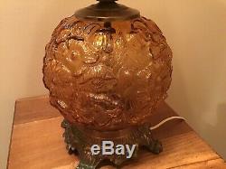 Vintage Rich Amber Fenton 24 Poppy GWTW 3 Way Lamp