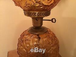 Vintage Rich Amber Fenton 24 Poppy GWTW 3 Way Lamp