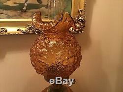 Vintage Rich Amber Fenton 24 Poppy GWTW 3 Way Lamp