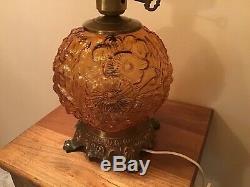 Vintage Rich Amber Fenton 24 Poppy GWTW 3 Way Lamp