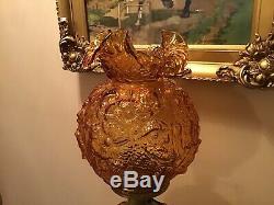 Vintage Rich Amber Fenton 24 Poppy GWTW 3 Way Lamp