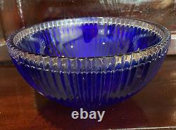 Vintage Riedel Cobalt Blue Clear Rim Ribbed Heavy Serving Bowl RARE 9.78