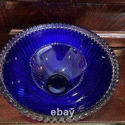 Vintage Riedel Cobalt Blue Clear Rim Ribbed Heavy Serving Bowl RARE 9.78