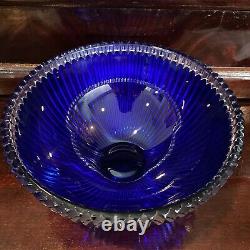 Vintage Riedel Cobalt Blue Clear Rim Ribbed Heavy Serving Bowl RARE 9.78