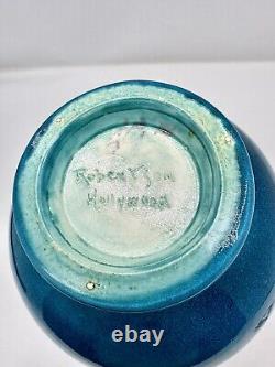 Vintage Robertson Hollywood California Blue Crackle Art Pottery Mid Century 11