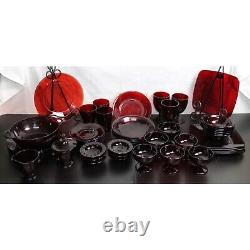 Vintage Ruby Red Anchor Hocking 53 Pc. Dishware
