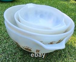 Vintage Set 4 Pyrex White Brown Farm Butterprint Cinderella Mixing Nesting Bowls