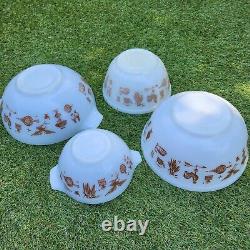 Vintage Set 4 Pyrex White Brown Farm Butterprint Cinderella Mixing Nesting Bowls