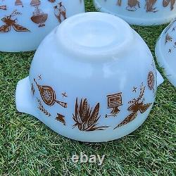 Vintage Set 4 Pyrex White Brown Farm Butterprint Cinderella Mixing Nesting Bowls