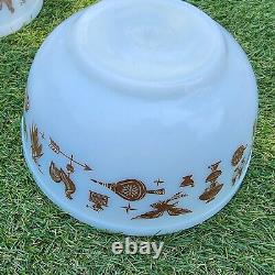 Vintage Set 4 Pyrex White Brown Farm Butterprint Cinderella Mixing Nesting Bowls