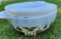 Vintage Set 4 Pyrex White Brown Farm Butterprint Cinderella Mixing Nesting Bowls