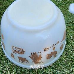 Vintage Set 4 Pyrex White Brown Farm Butterprint Cinderella Mixing Nesting Bowls